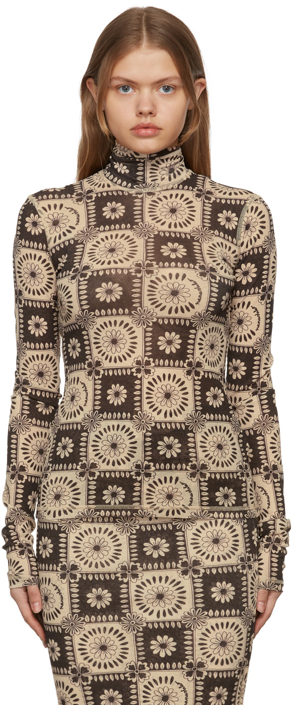 Brown & Beige Harri Tile Print Turtleneck