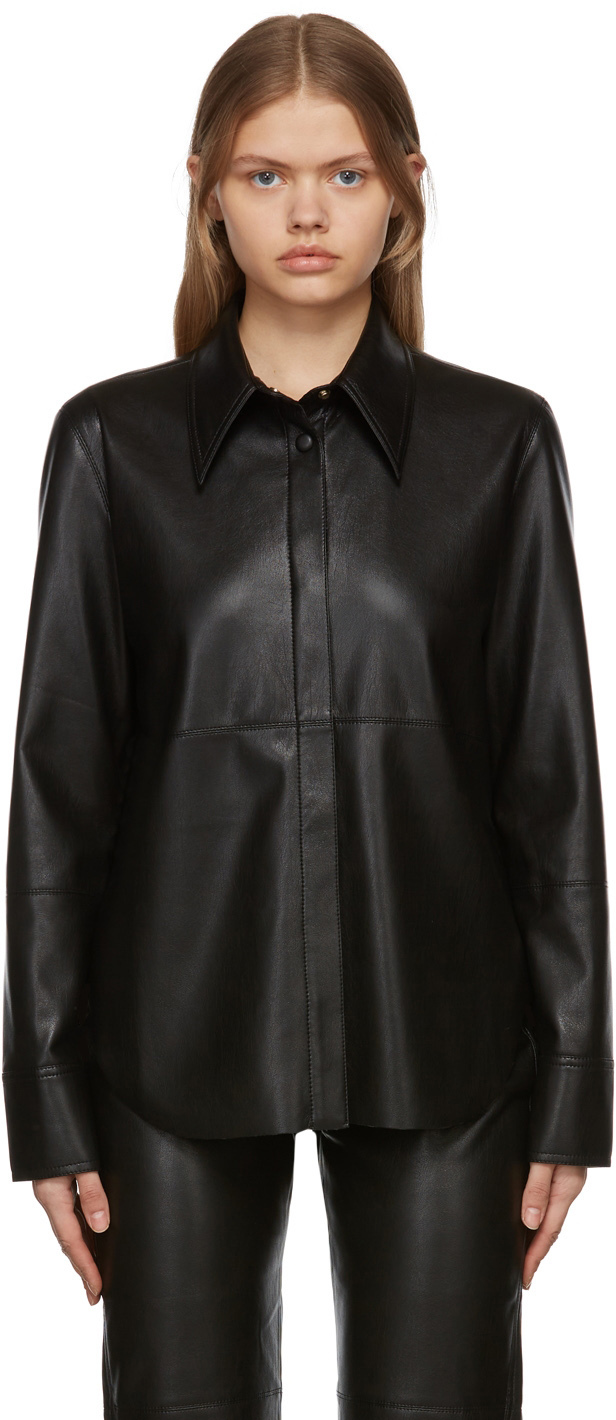 Nanushka Black Vegan Leather Naum Shirt | Smart Closet