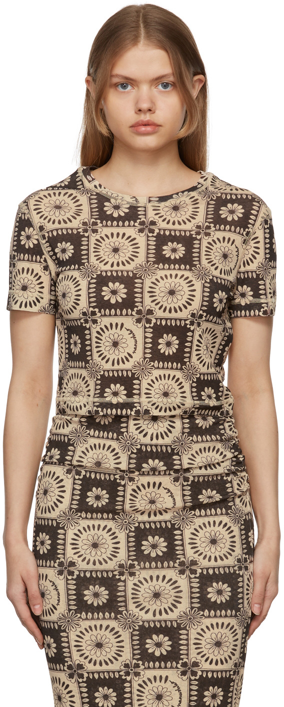 Brown & Beige Nilo Tile Print T-Shirt