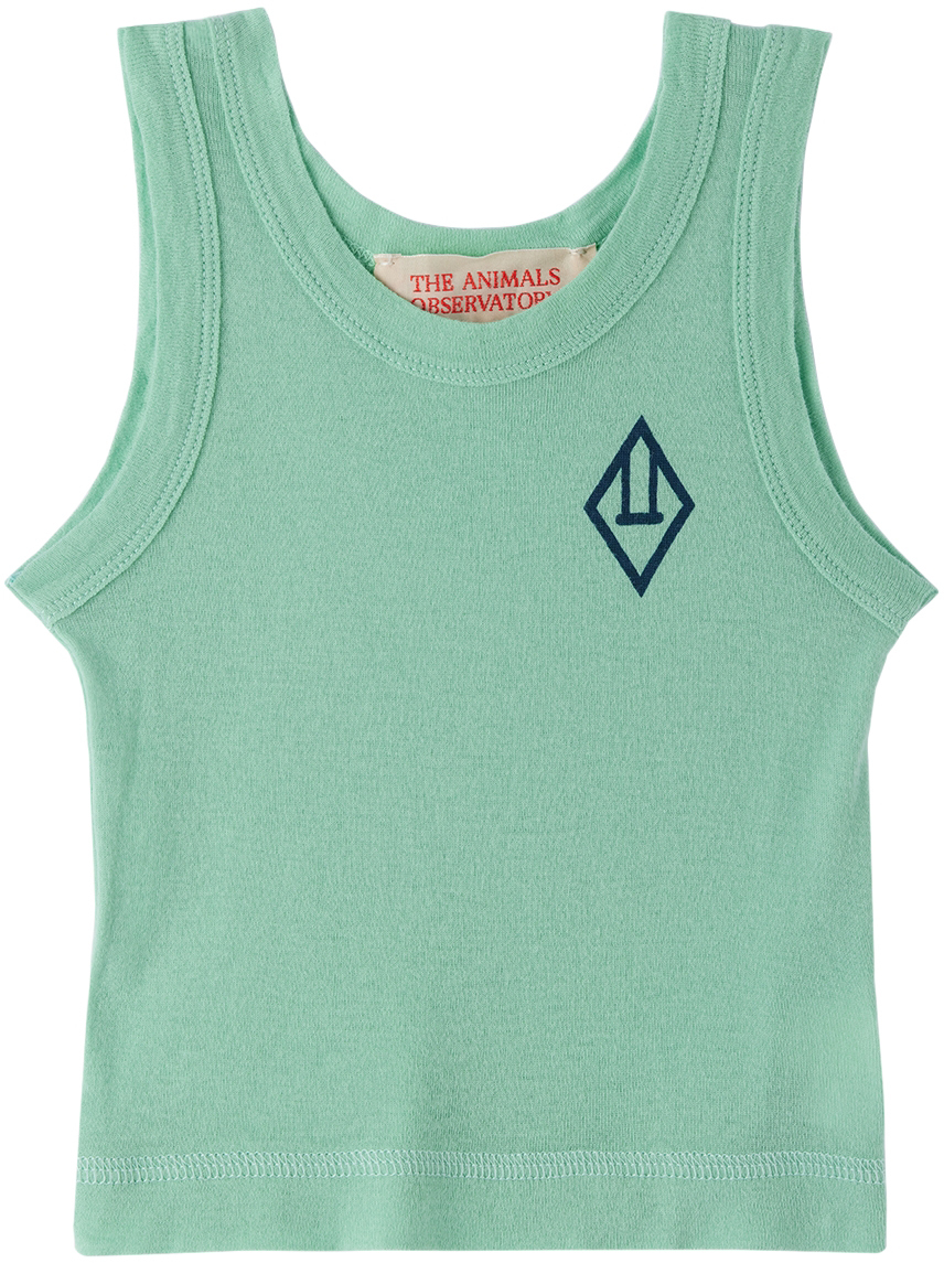 The Animals Observatory Baby Green Logo Tank Top In Blue