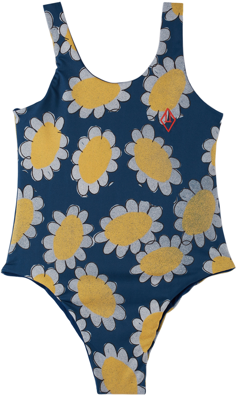 THE ANIMALS OBSERVATORY KIDS NAVY FLOWERS TROUT ONE-PIECE SWIMSUIT