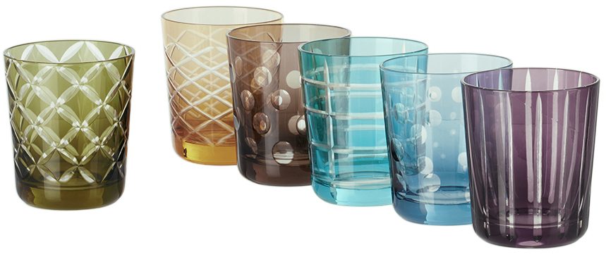 Pols Potten Set Of 6 Cutting Water Glasses In Multi