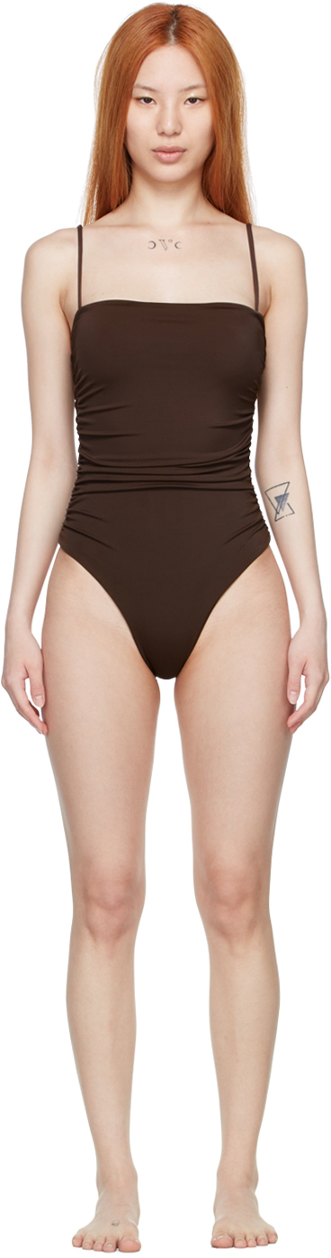 Belle The Label SSENSE Exclusive Brown Recycled Nylon One-Piece Swimsuit