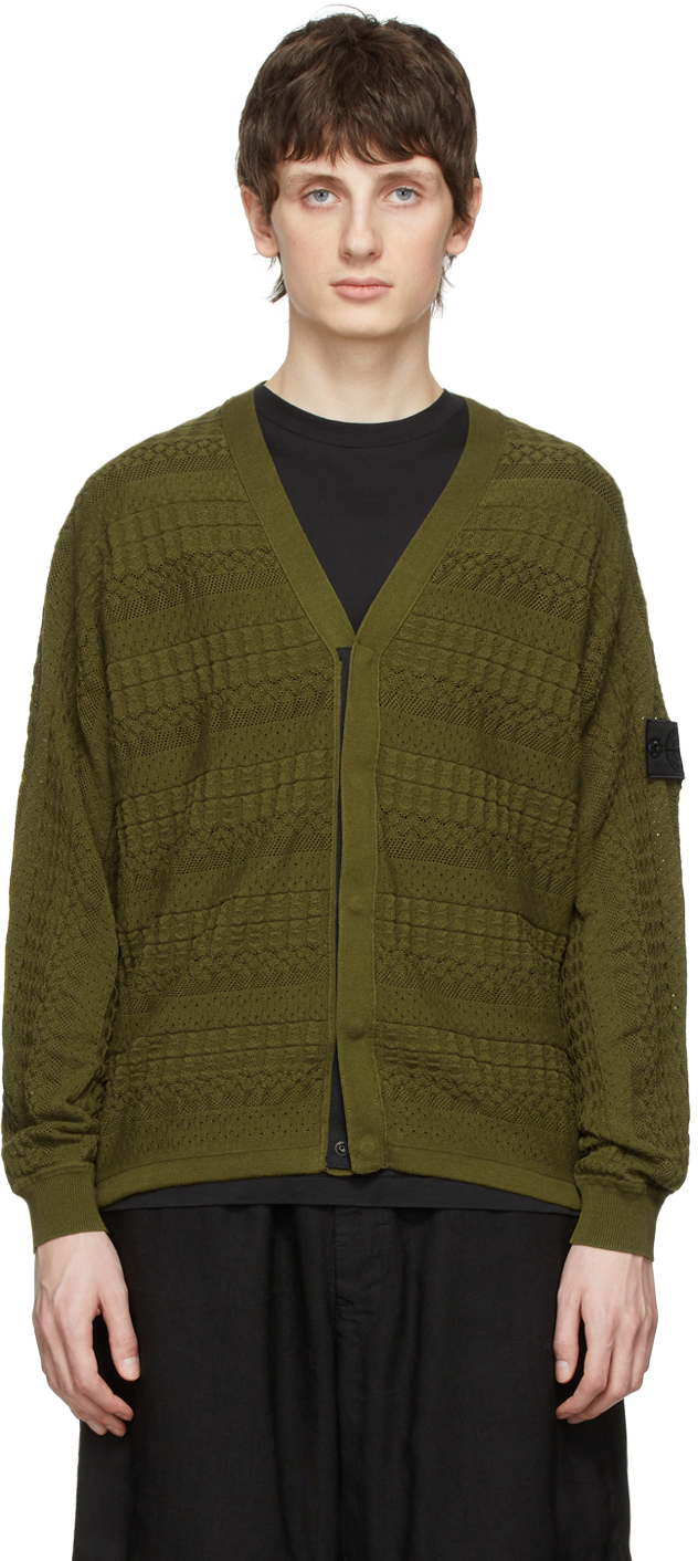 Stone Island Shadow Project Green Aran Cardigan | Smart Closet