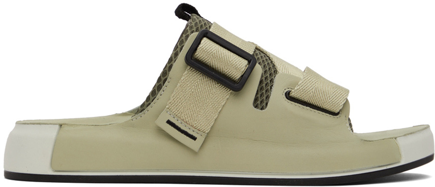 Stone Island Shadow Project Khaki Leather Sandals In V2090 Beige