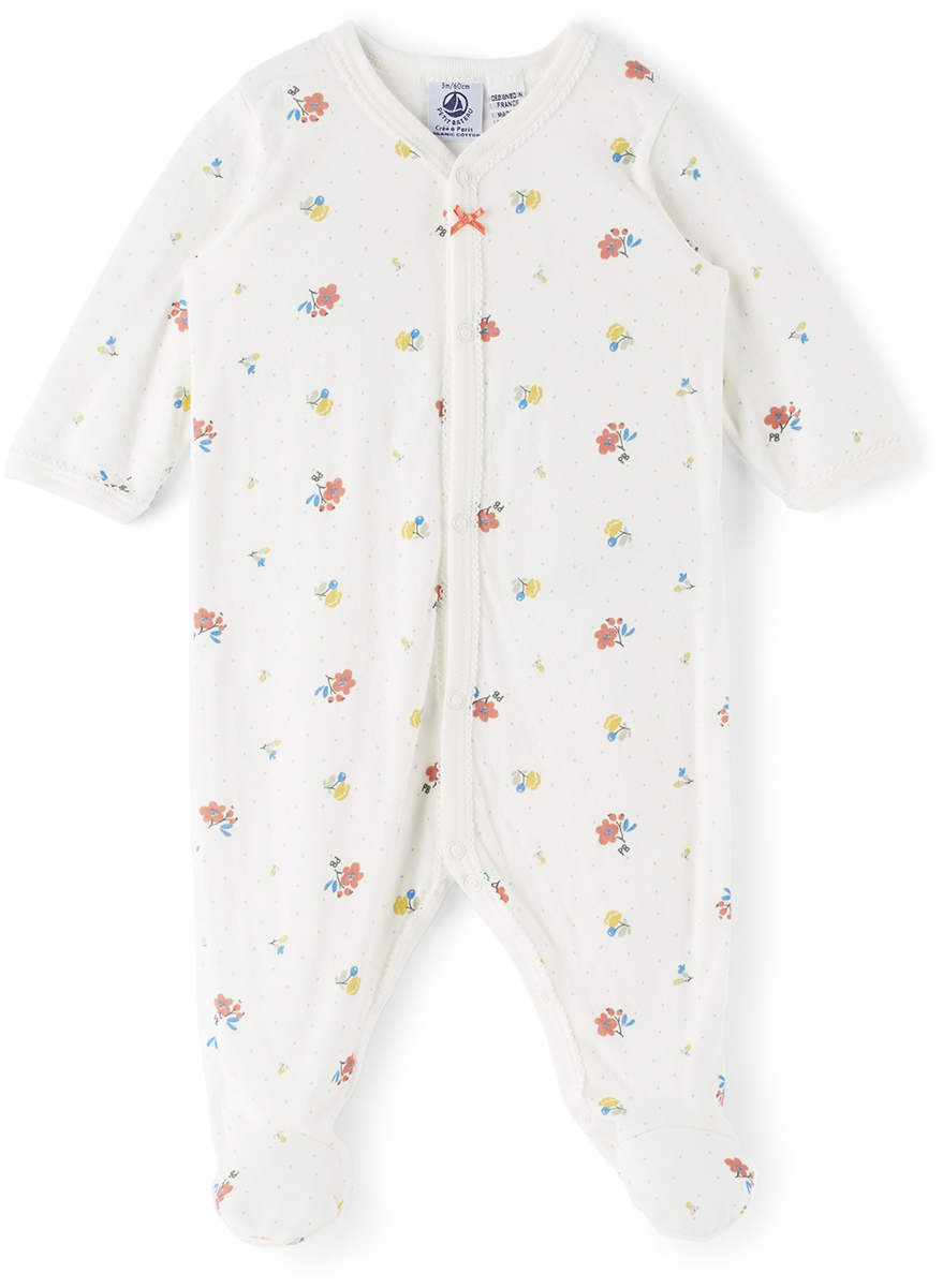 Baby White Tube Knit Footie Garden Sleepsuit SSENSE Clothing Loungewear Sleepsuits 