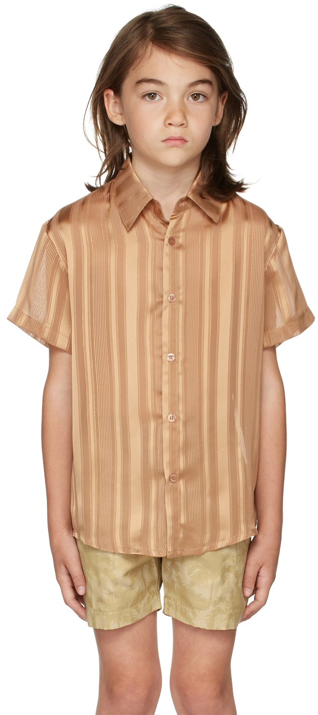 SSENSE Clothing Shirts Short sleeved Shirts Kids Brown Striped Short Sleeve Shirt 