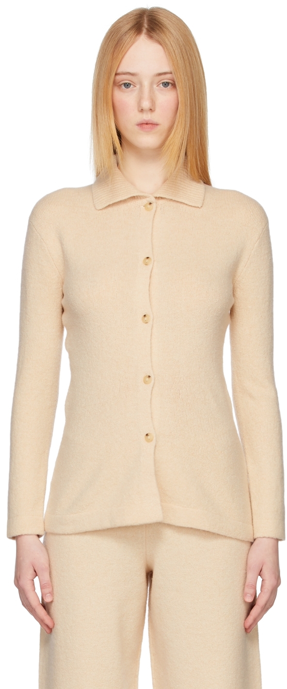 Vince Beige Fitted Polo Cardigan