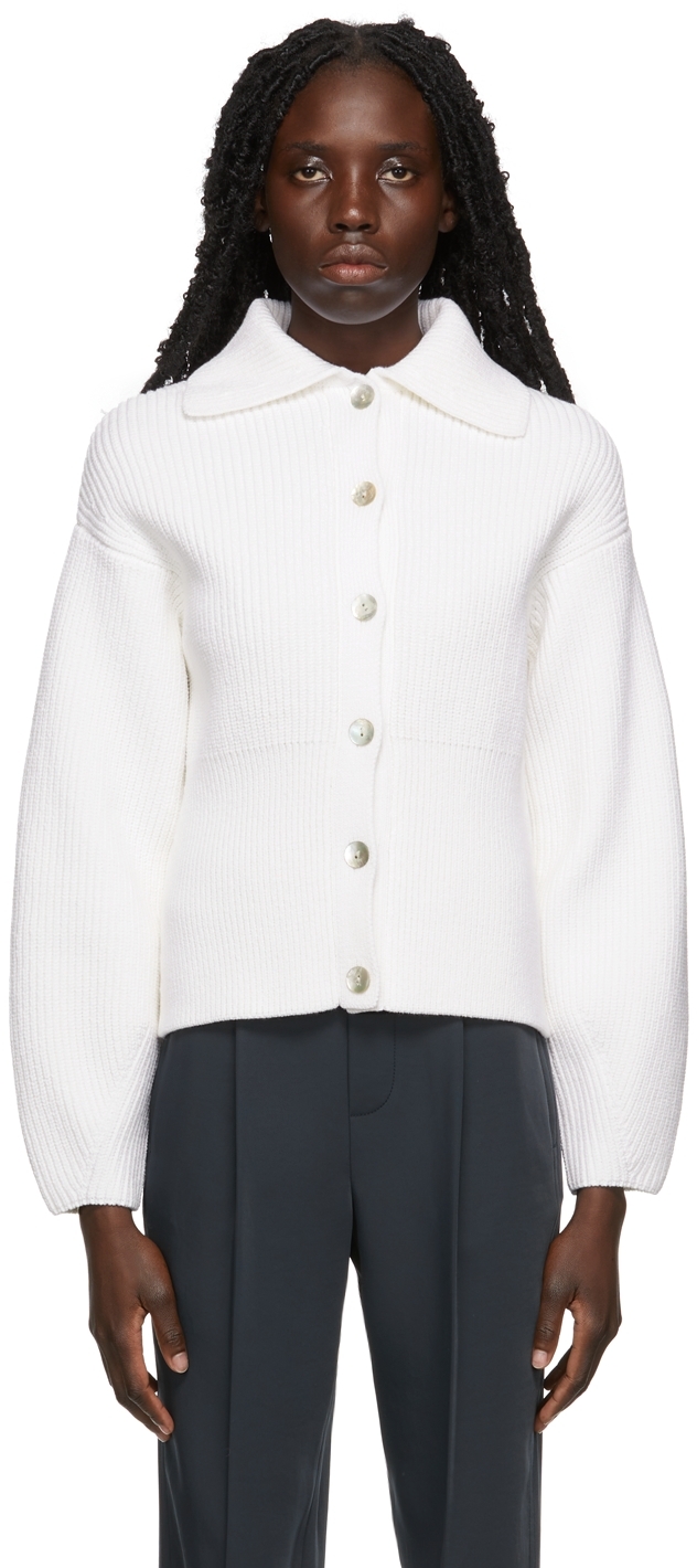 Vince White Ribbed Collar Cardigan