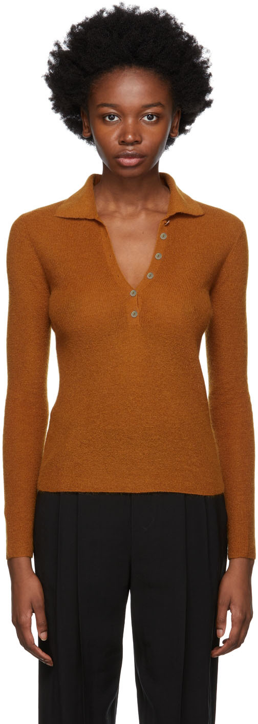 Vince Tan Knit Henley Polo Pullover