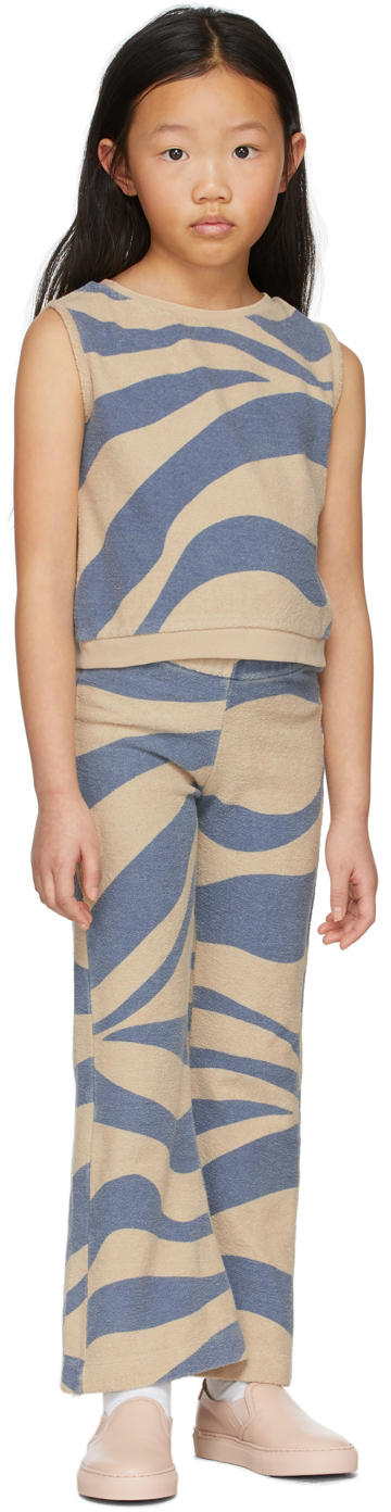 Kids Blue & Beige Flared Lounge Pants