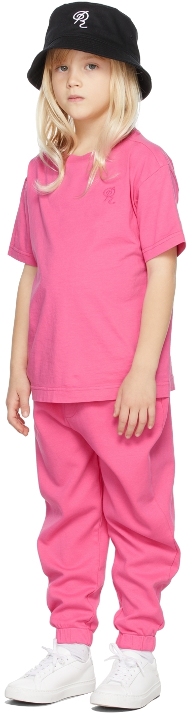 Kids Pink Embroidered Logo T-Shirt by Repose AMS on Sale