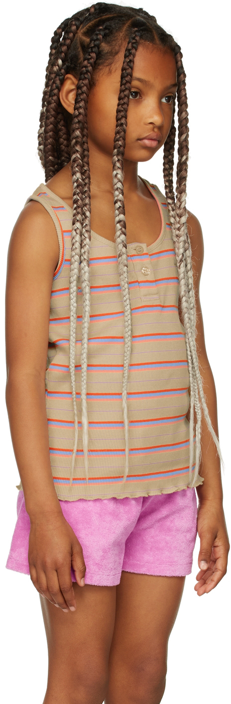Repose Ams Kids Taupe Slim Singlet Tank Top In Multi Stripe