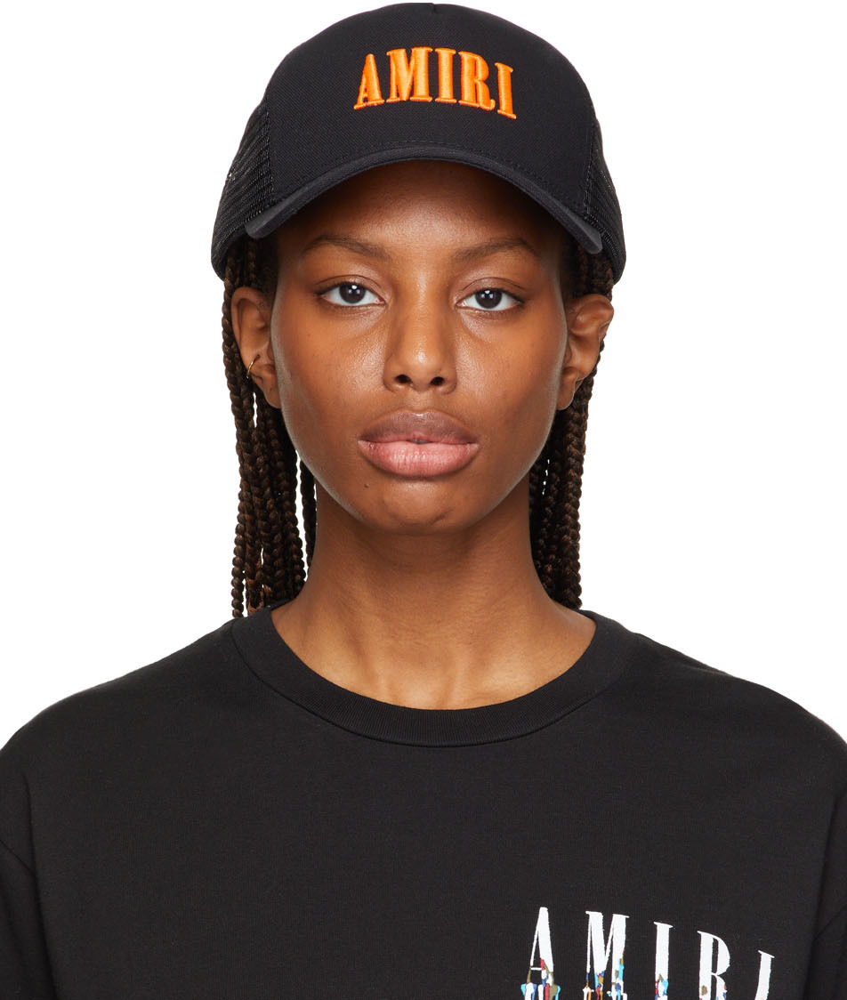 Amiri Black Core Logo Trucker Cap In Black / Orange