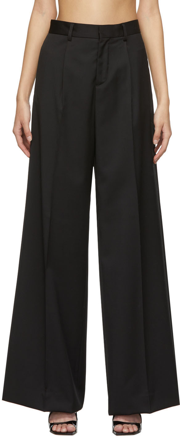 Black Wool Wide-Leg Trousers