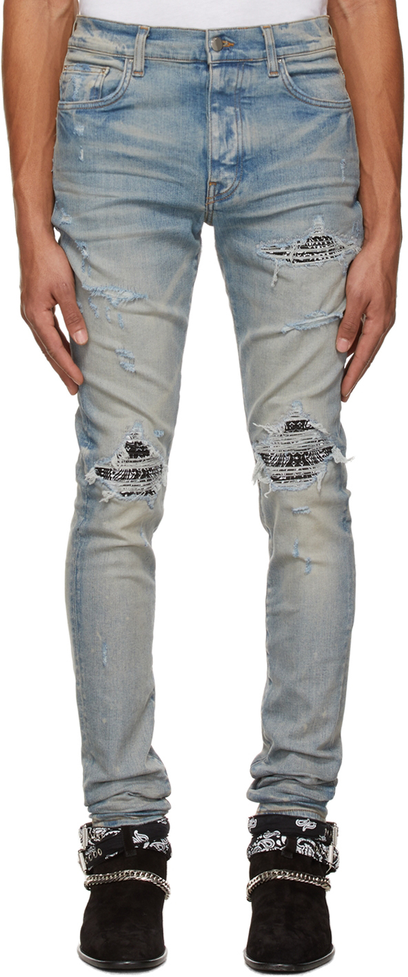 AMIRI: Blue & Taupe MX1 Bandana Jeans | SSENSE