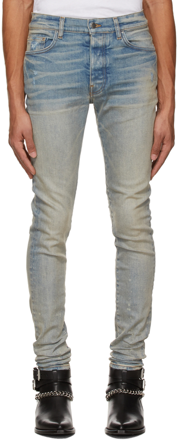 AMIRI: Blue & Taupe Stack Jeans | SSENSE Canada