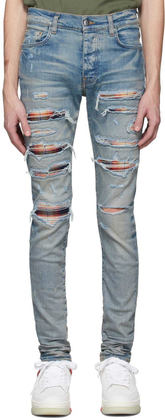 AMIRI Blue Plaid Bandana Trasher Jeans