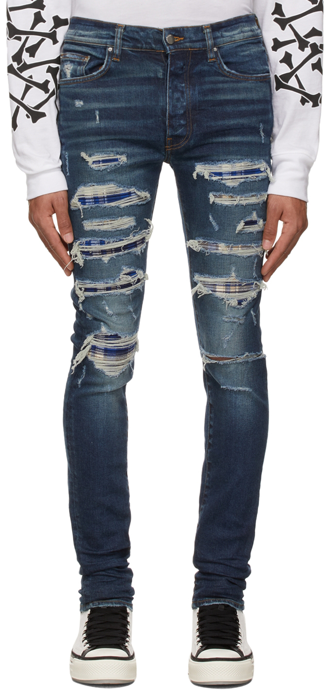 AMIRI Blue Plaid Bandana Thrasher Jeans