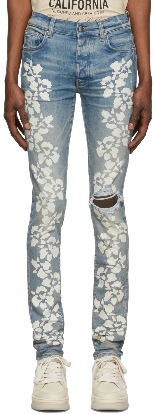 AMIRI Blue Hibiscus Stencil Jeans