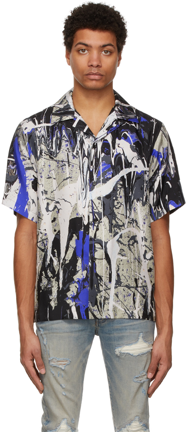 AMIRI Black & Blue Paint Splatter Bowling Shirt