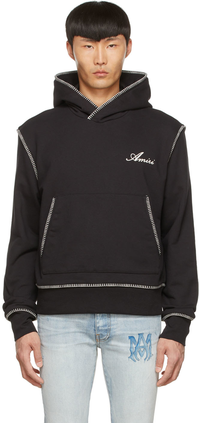 Amiri Logo-stitched Cotton-jersey Hooded Sweatshirt In Black | ModeSens