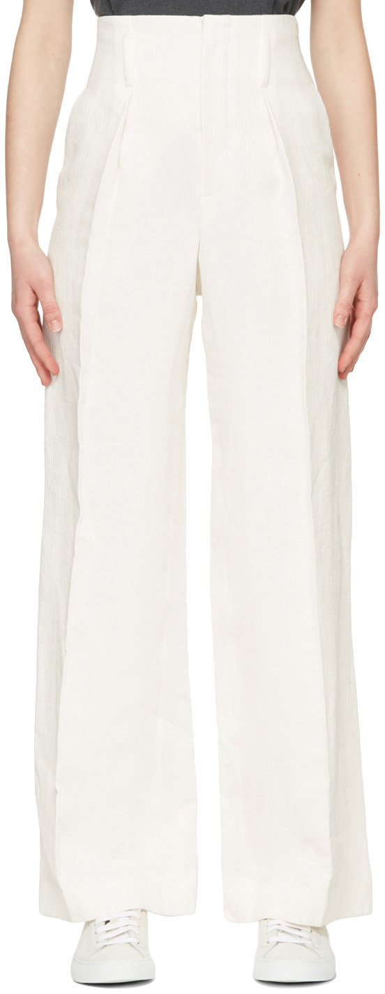 Brunello Cucinelli White Wide-Flare Corset Trousers