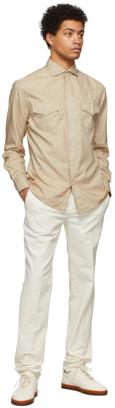 Brunello Cucinelli ベージュ ウエスタン オックスフォードシャツ