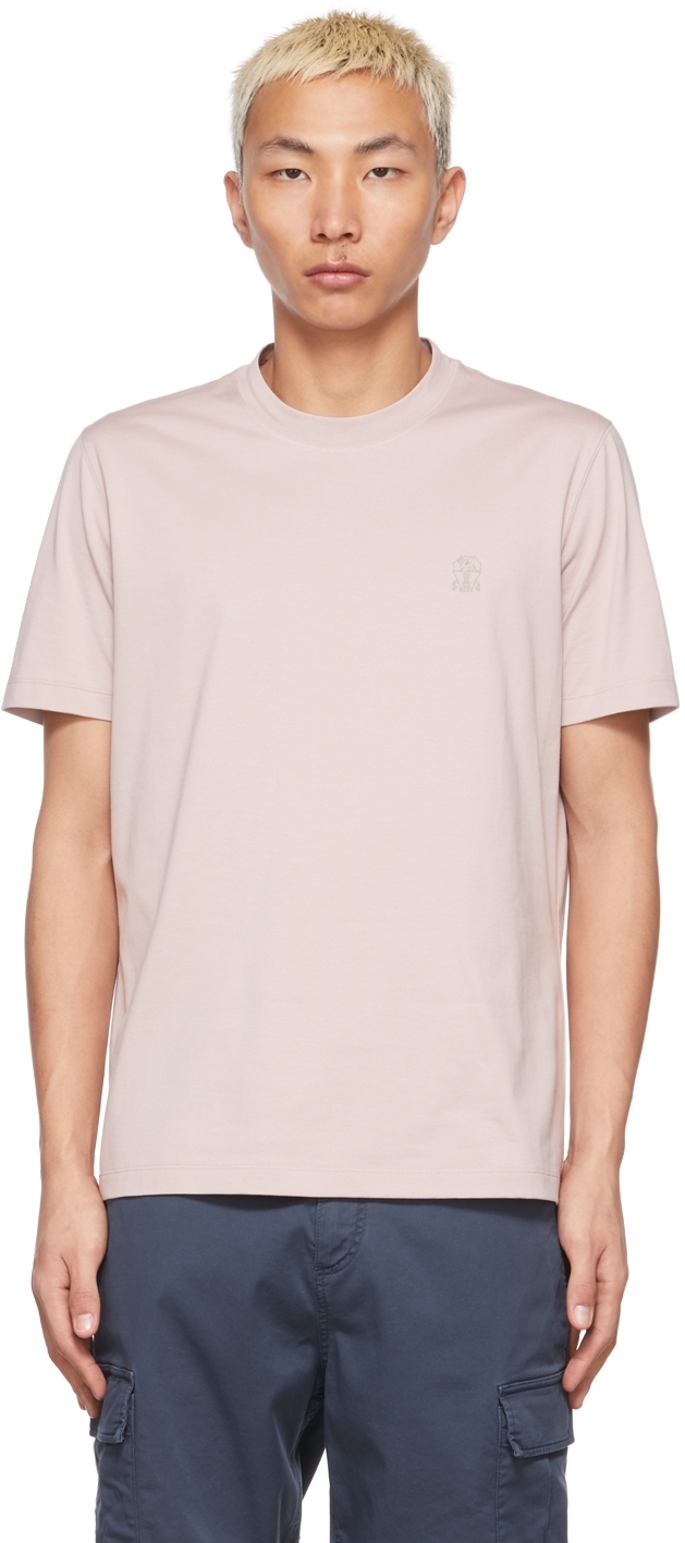 Brunello Cucinelli Pink Cotton Logo T-Shirt