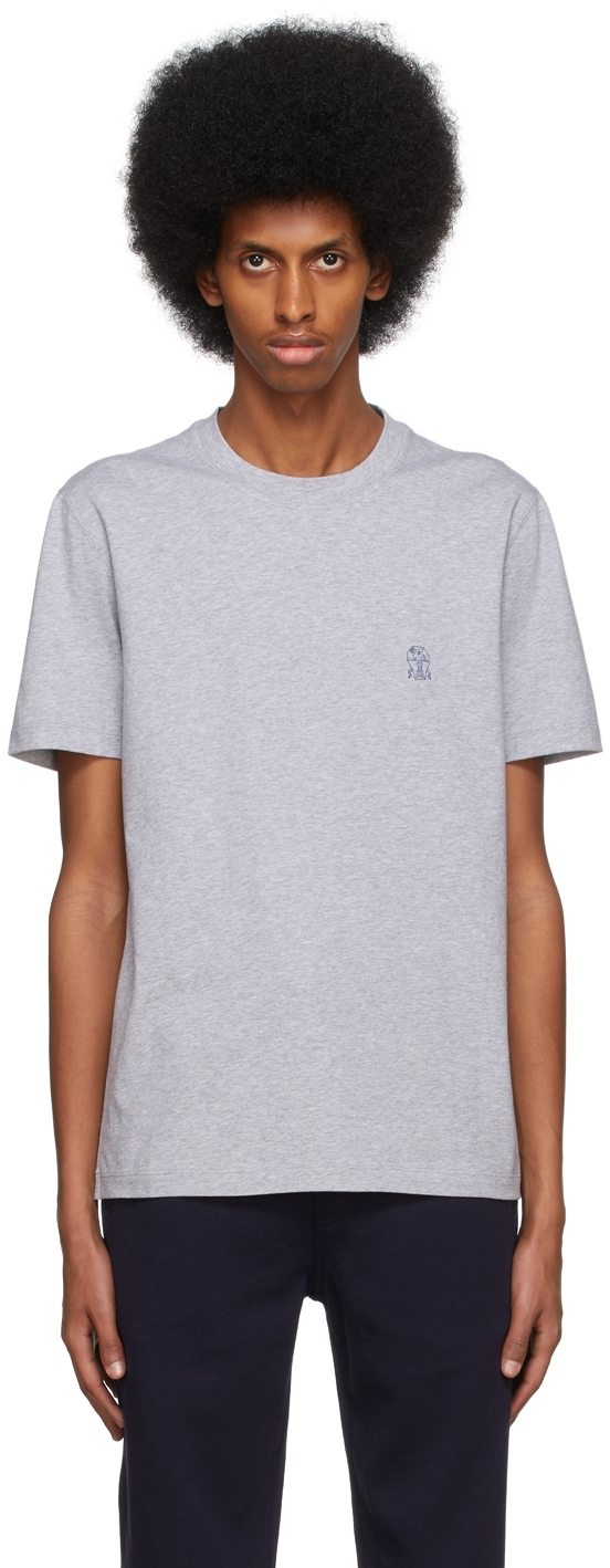 Brunello Cucinelli Grey Cotton Logo T-Shirt
