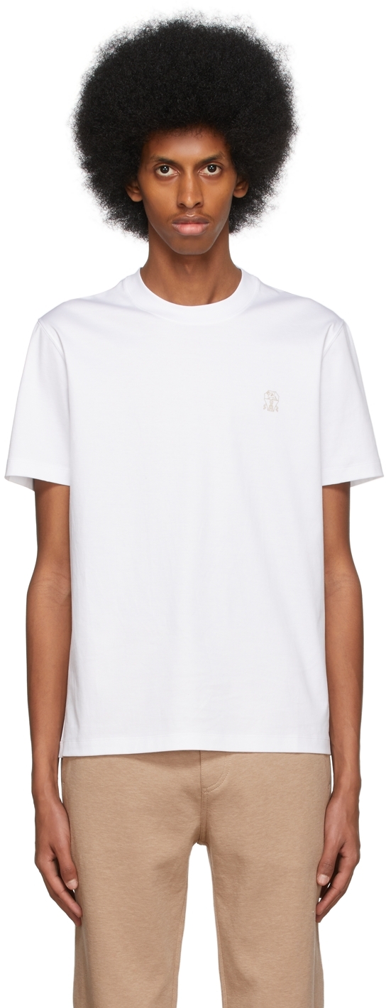 Brunello Cucinelli White Cotton Logo T-Shirt
