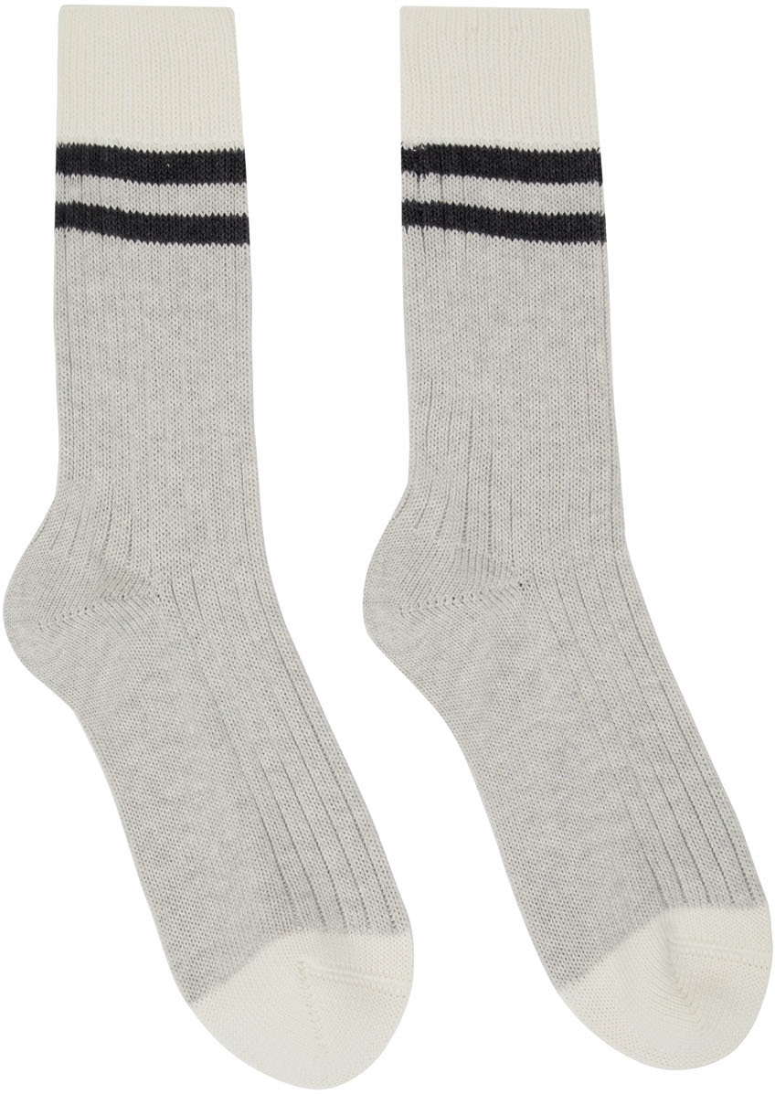 Grey & Off-White Cotton Socks