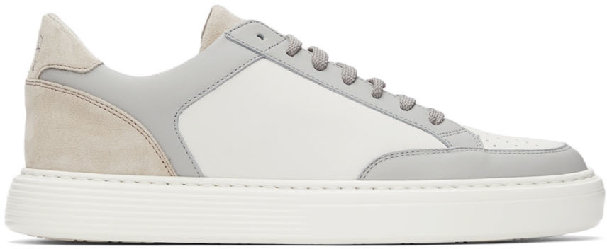 Brunello Cucinelli Grey & White Leather Low Sneakers