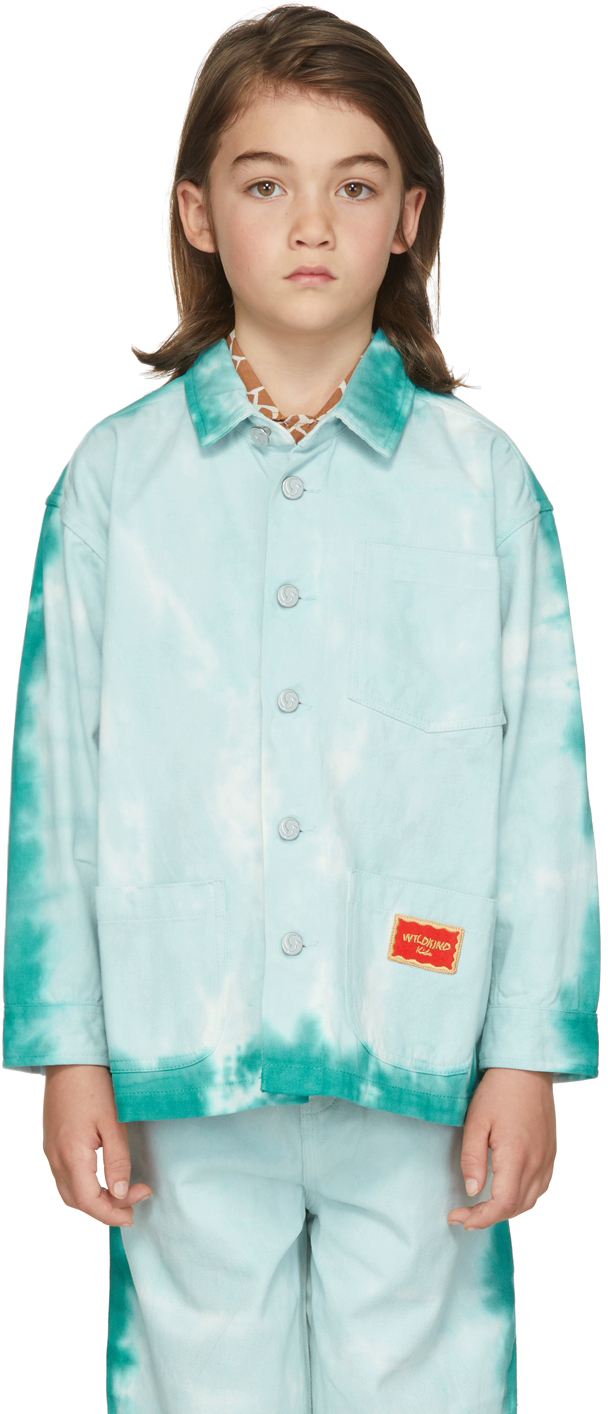 Wildkind Kids Blue & White Tony Tie-dye Jacket In Hand Dyed Twill