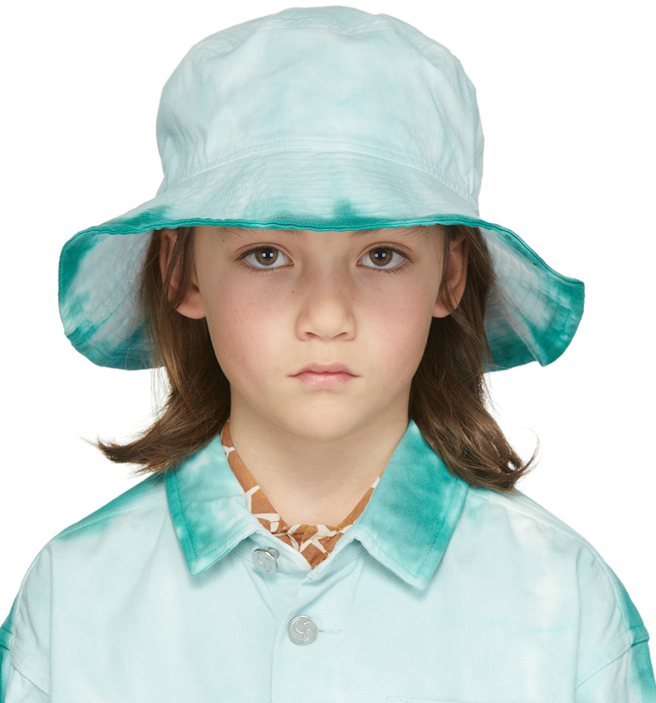 Ssense Accessori Cappelli e copricapo Cappelli Cappello Bucket Kids Blue & White Tie-Dye Bucket Hat 