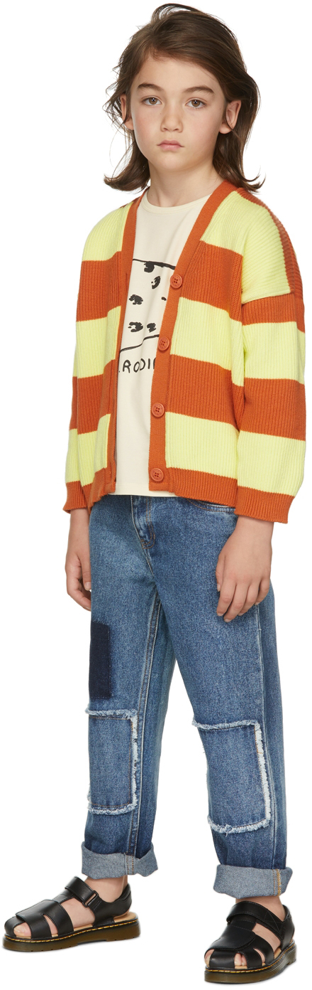 Wildkind Kids Yellow & Orange Shane Striped Cardigan In Stripes Brown/lime