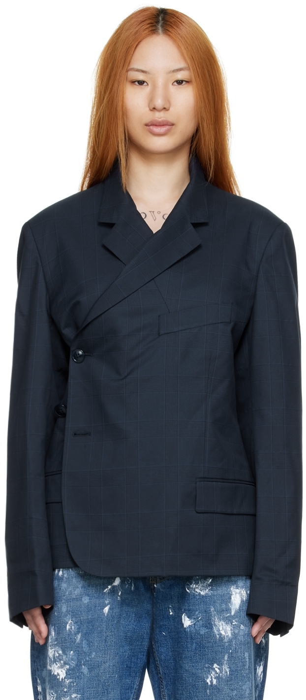 navy cotton blazer womens