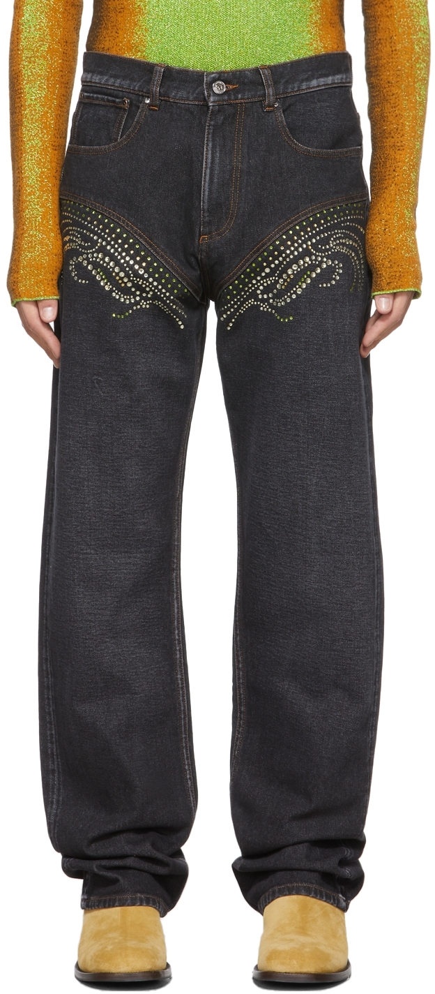 Y. Project Cut Out Rhinestone Jeans in Gray