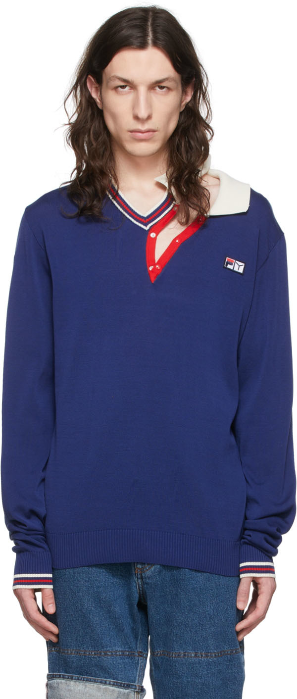 Y/project Navy Fila Edition Double Collar Sweater