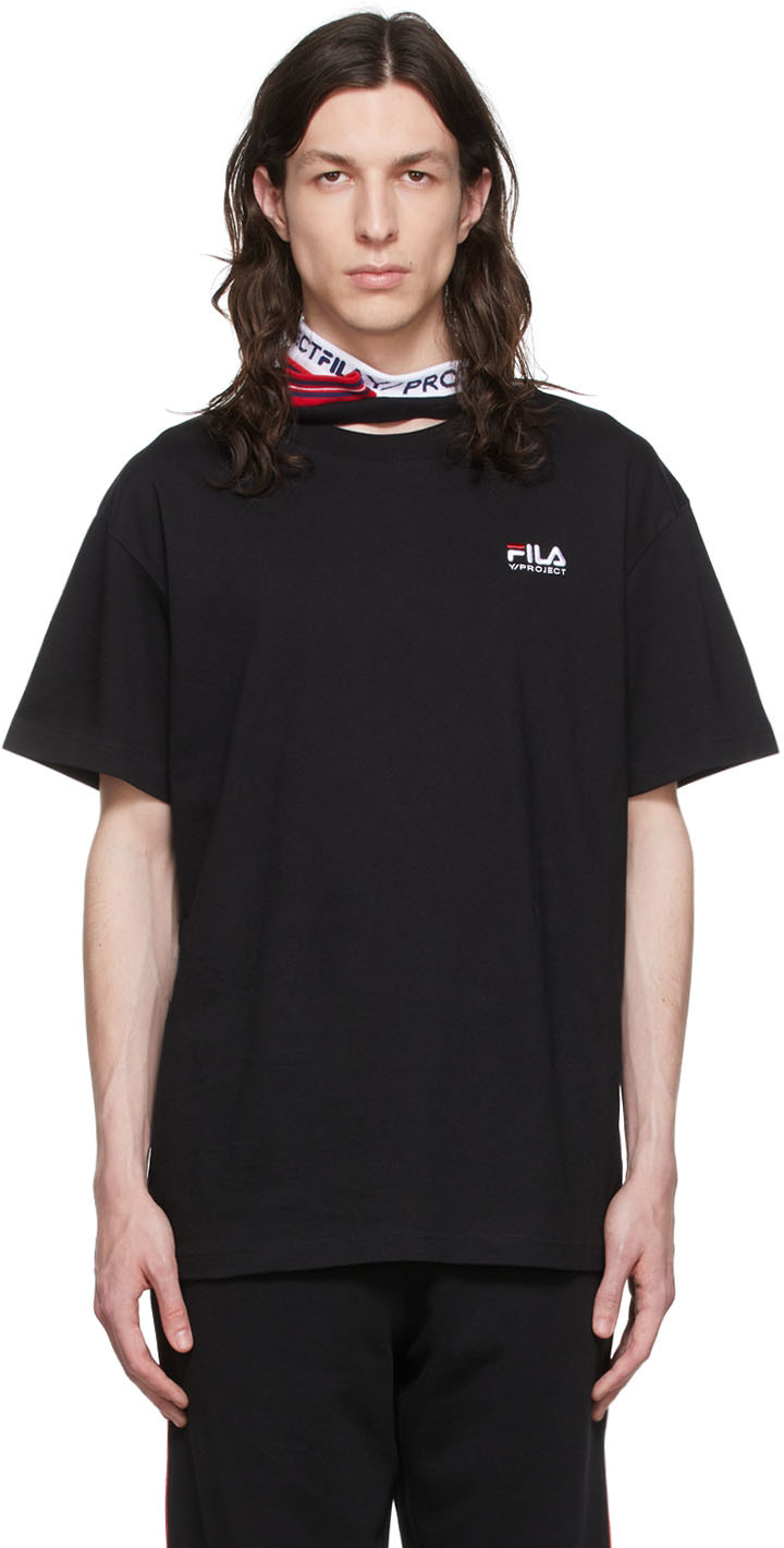 Y/Project: Black Fila Edition Three Collar T-Shirt SSENSE