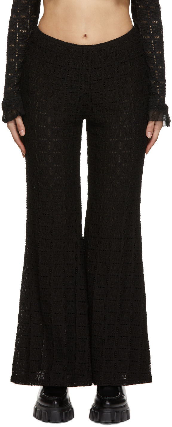 Anna Sui Black Pucker Flower Lace Trousers