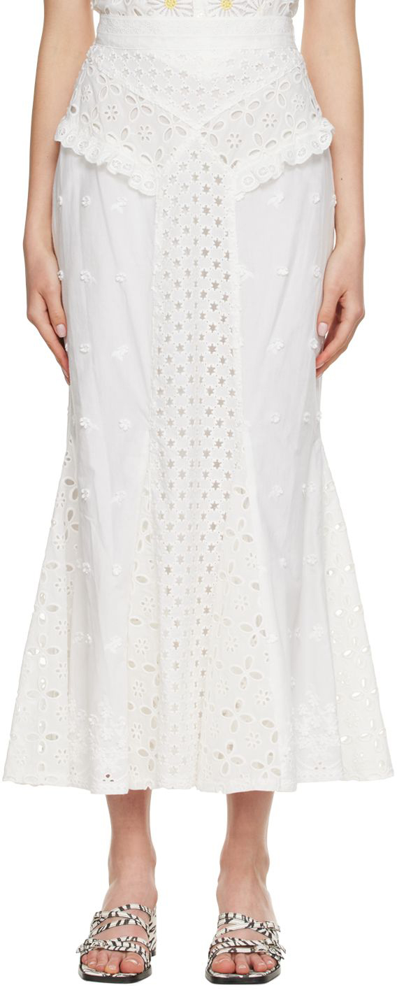Anna Sui White Cotton Midi Skirt