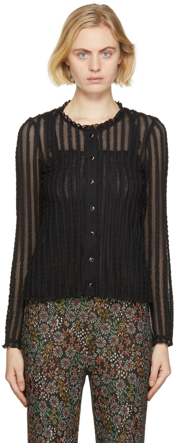Anna Sui Black Ruffle Knit Lace Cardigan Set
