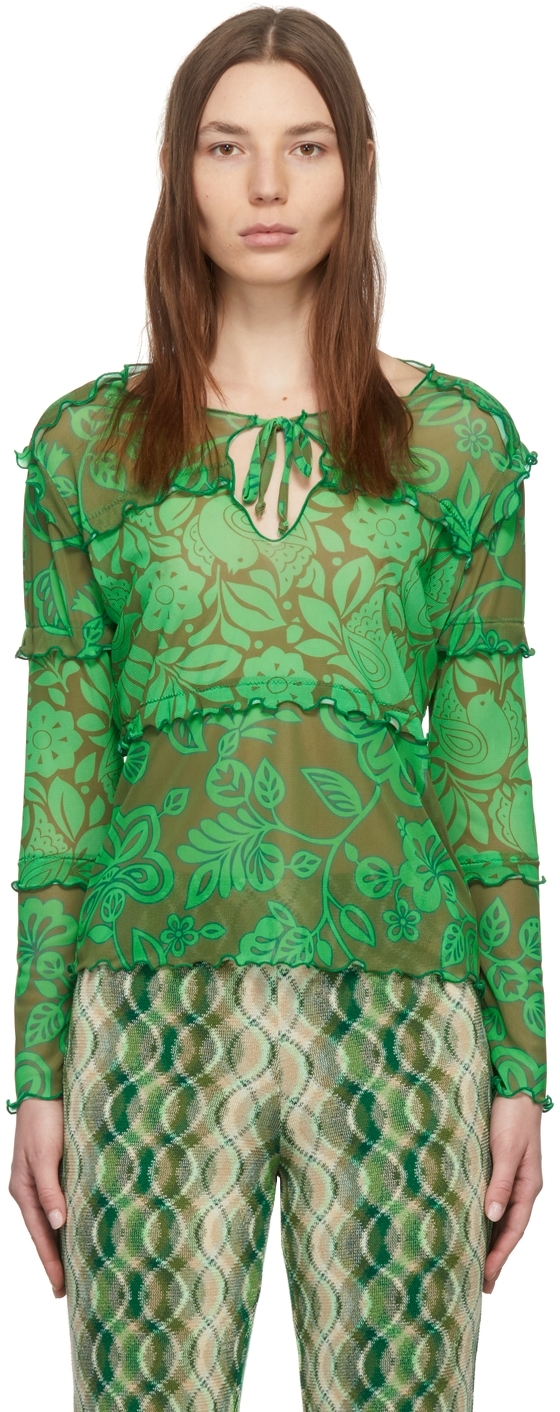 Anna Sui Green Paradisiac Combo Mesh T-Shirt