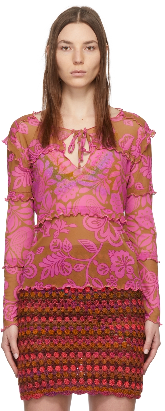 Anna Sui Pink Paradisiac Combo Mesh T-Shirt