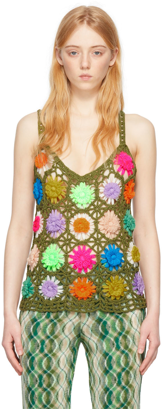 Anna Sui Multicolor Floral Crochet Vest