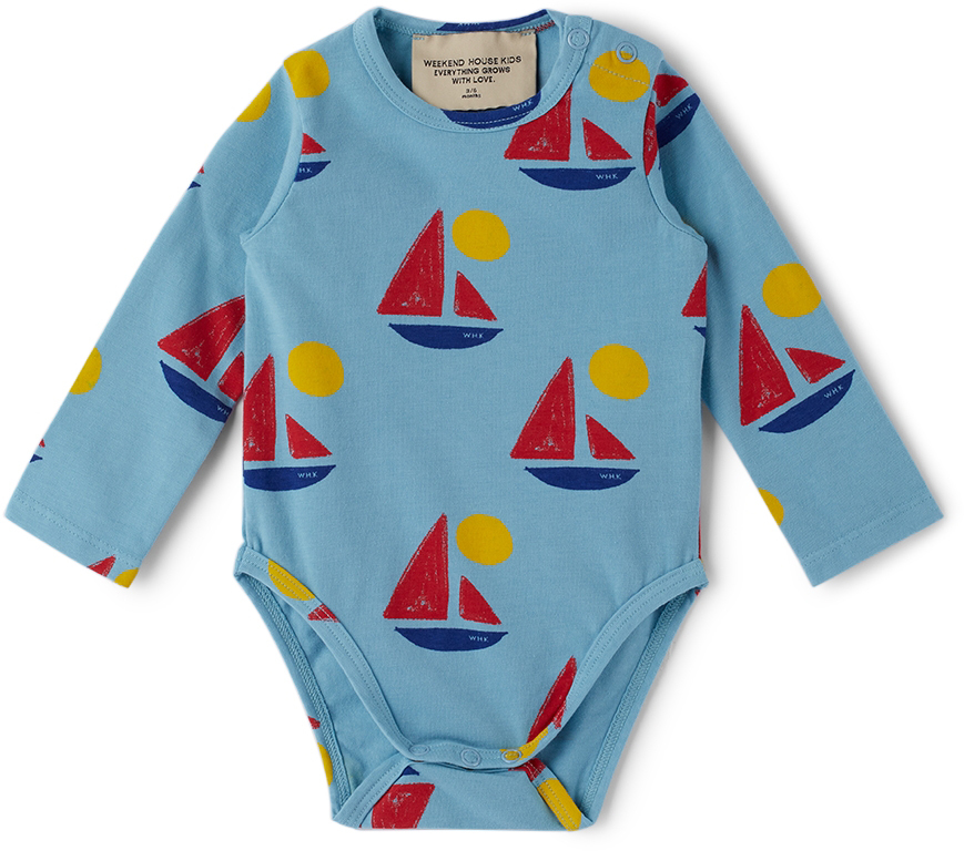 Weekend House. Baby Blue Boat Bodysuit In Cyan