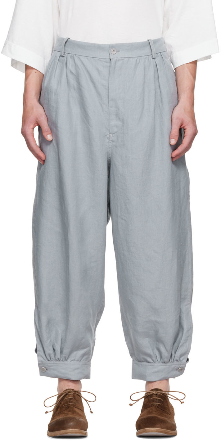 Hed Mayner: Blue Linen Trousers | SSENSE Canada