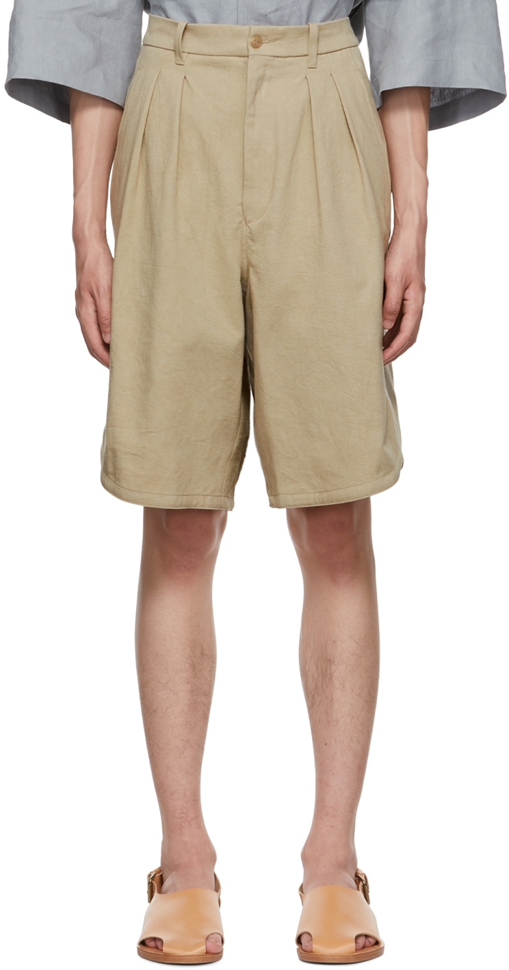 Hed Mayner Beige Pleated Shorts In Washedbeige