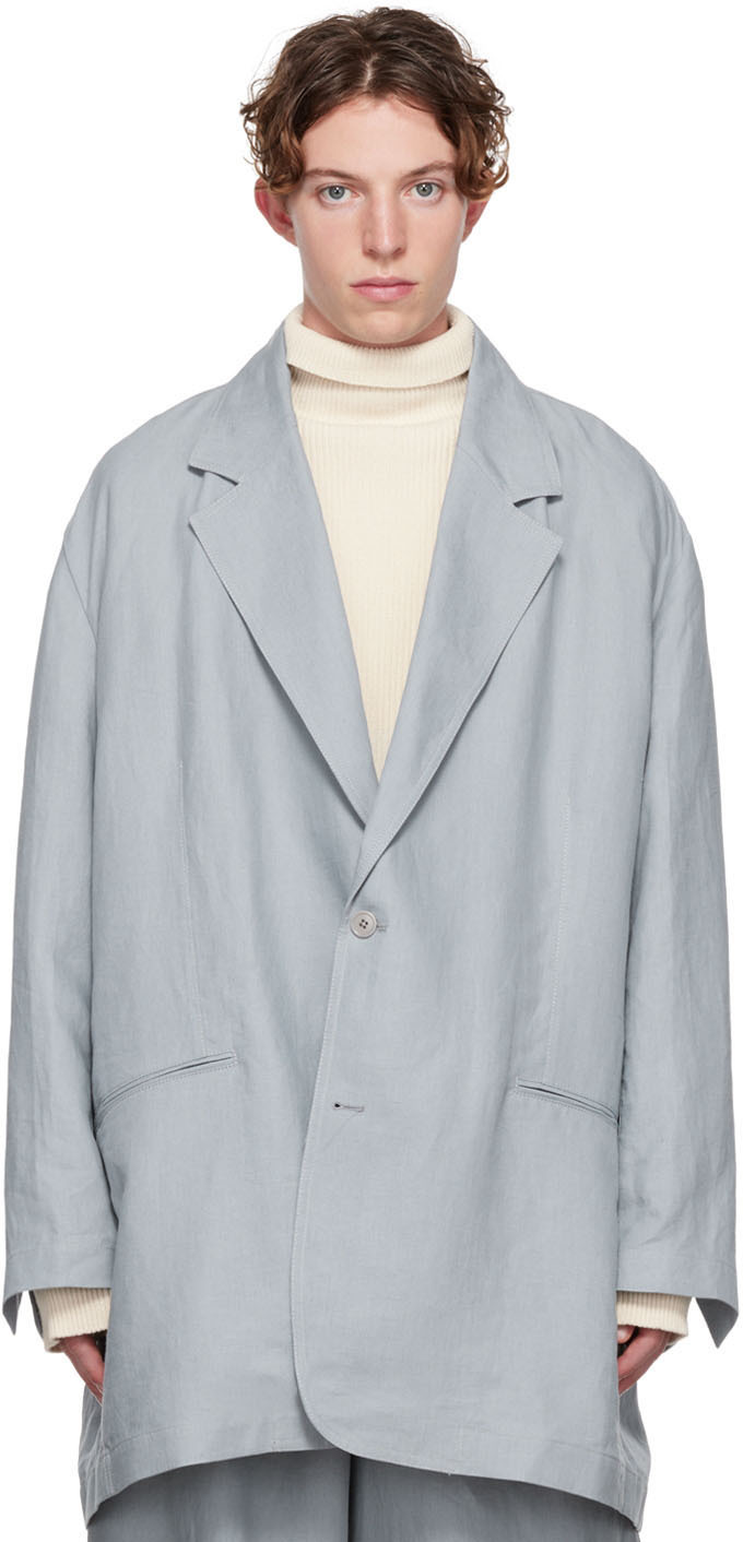 Gray Linen Blazer by Hed Mayner on Sale